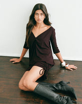 Sundari Quarter Sleeve Mini Dress in Rayon Jersey Chocolate Brown